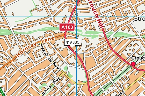 N19 3SQ map - OS VectorMap District (Ordnance Survey)