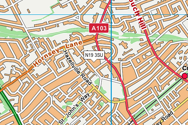 N19 3SU map - OS VectorMap District (Ordnance Survey)
