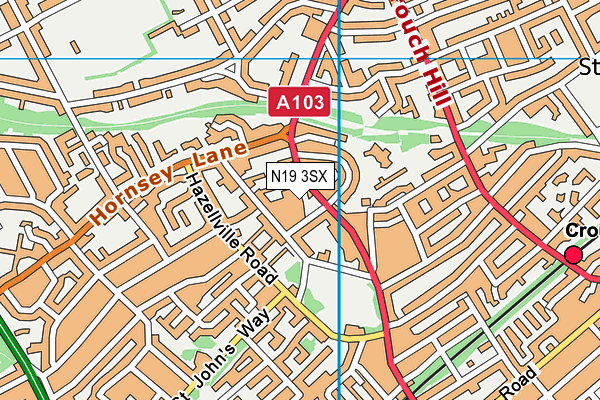 N19 3SX map - OS VectorMap District (Ordnance Survey)