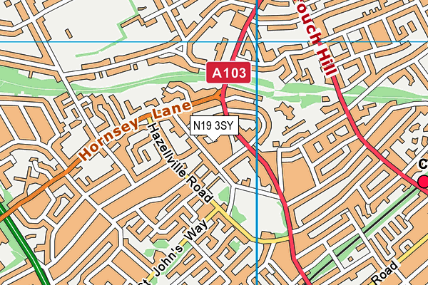 N19 3SY map - OS VectorMap District (Ordnance Survey)