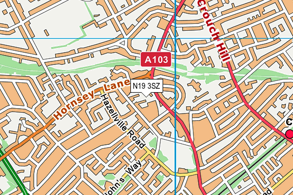 N19 3SZ map - OS VectorMap District (Ordnance Survey)