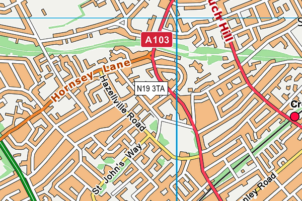 N19 3TA map - OS VectorMap District (Ordnance Survey)