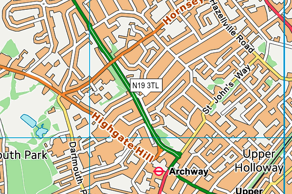 N19 3TL map - OS VectorMap District (Ordnance Survey)