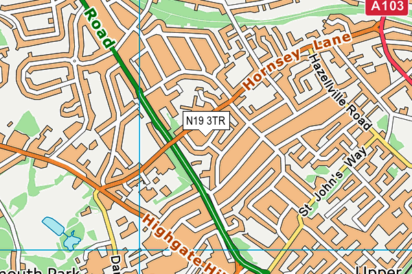 N19 3TR map - OS VectorMap District (Ordnance Survey)