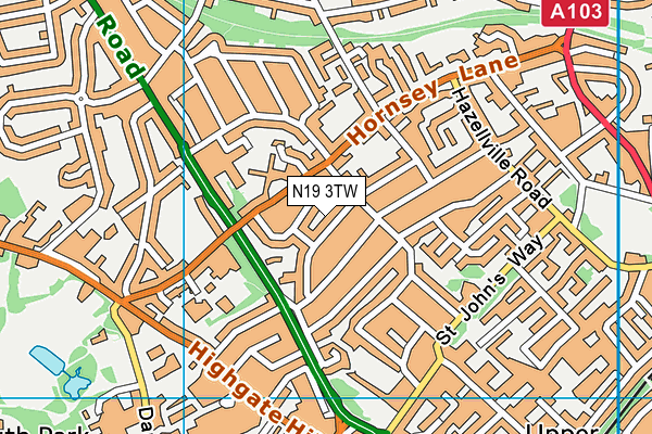 N19 3TW map - OS VectorMap District (Ordnance Survey)