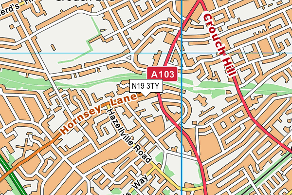 N19 3TY map - OS VectorMap District (Ordnance Survey)