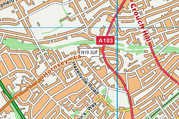 N19 3UF map - OS VectorMap District (Ordnance Survey)