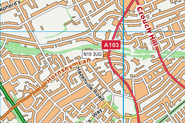 N19 3UG map - OS VectorMap District (Ordnance Survey)