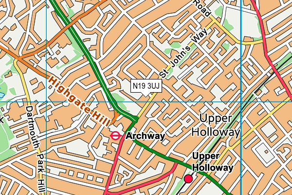 N19 3UJ map - OS VectorMap District (Ordnance Survey)