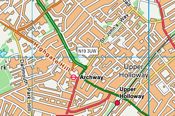N19 3UW map - OS VectorMap District (Ordnance Survey)