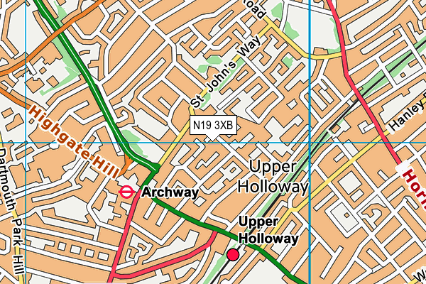 N19 3XB map - OS VectorMap District (Ordnance Survey)