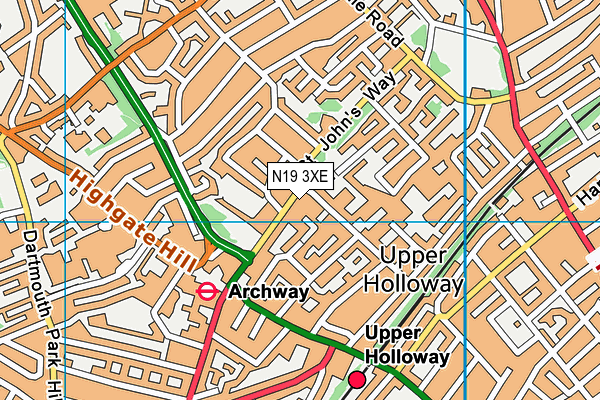 N19 3XE map - OS VectorMap District (Ordnance Survey)