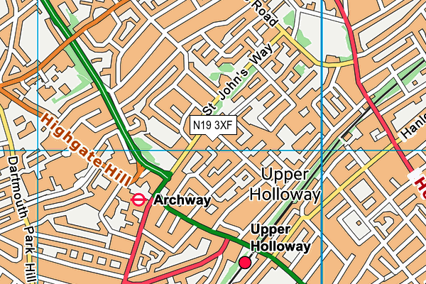 N19 3XF map - OS VectorMap District (Ordnance Survey)