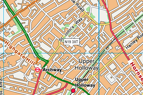 N19 3XT map - OS VectorMap District (Ordnance Survey)