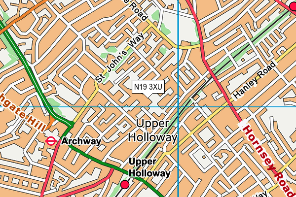 N19 3XU map - OS VectorMap District (Ordnance Survey)