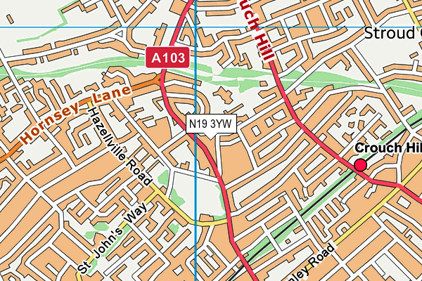 N19 3YW map - OS VectorMap District (Ordnance Survey)