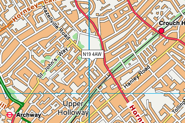 N19 4AW map - OS VectorMap District (Ordnance Survey)