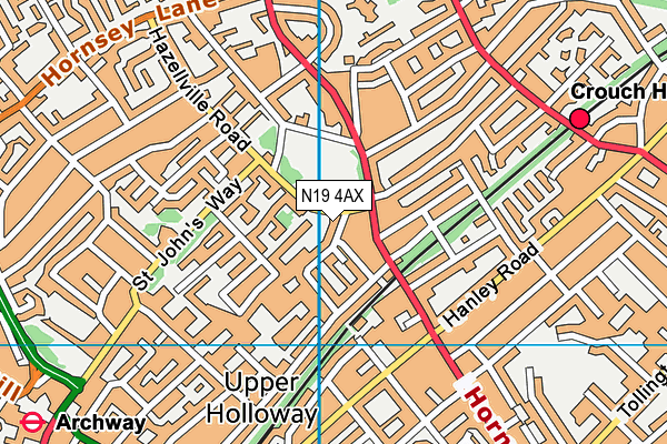 N19 4AX map - OS VectorMap District (Ordnance Survey)