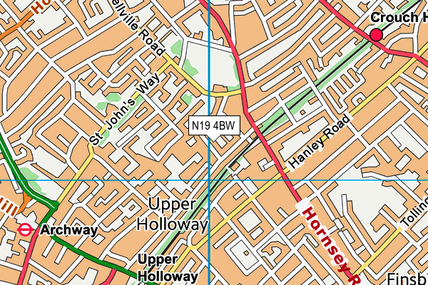 N19 4BW map - OS VectorMap District (Ordnance Survey)