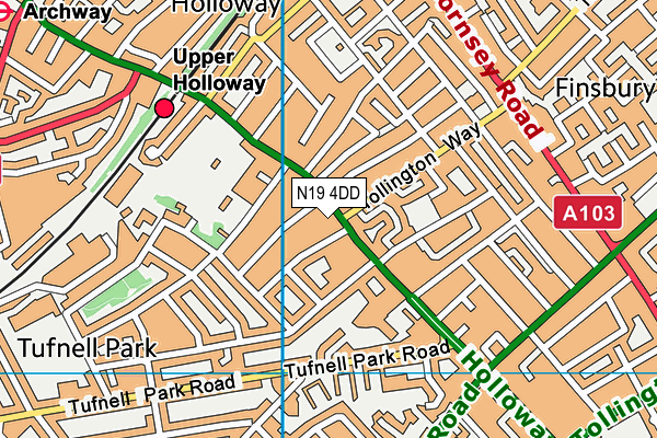 N19 4DD map - OS VectorMap District (Ordnance Survey)