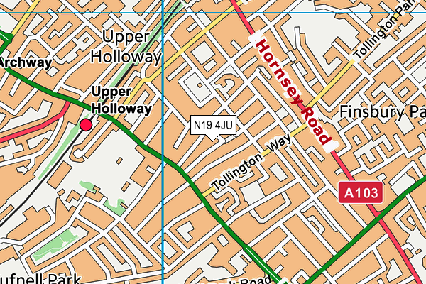 N19 4JU map - OS VectorMap District (Ordnance Survey)