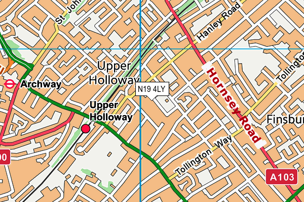 N19 4LY map - OS VectorMap District (Ordnance Survey)