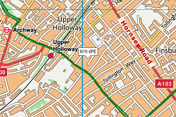 N19 4PE map - OS VectorMap District (Ordnance Survey)