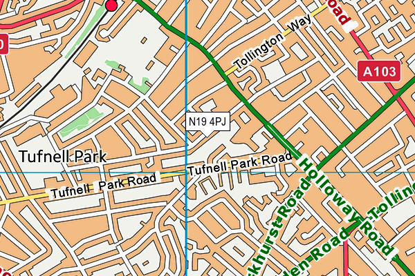 Puregym (London Holloway Road) map (N19 4PJ) - OS VectorMap District (Ordnance Survey)