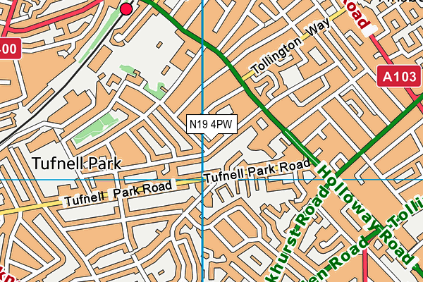 N19 4PW map - OS VectorMap District (Ordnance Survey)