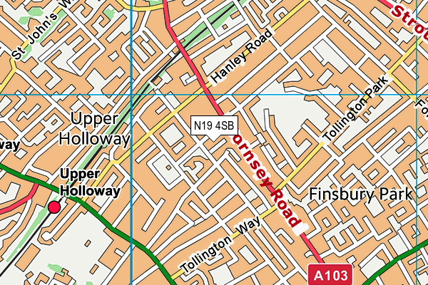 N19 4SB map - OS VectorMap District (Ordnance Survey)