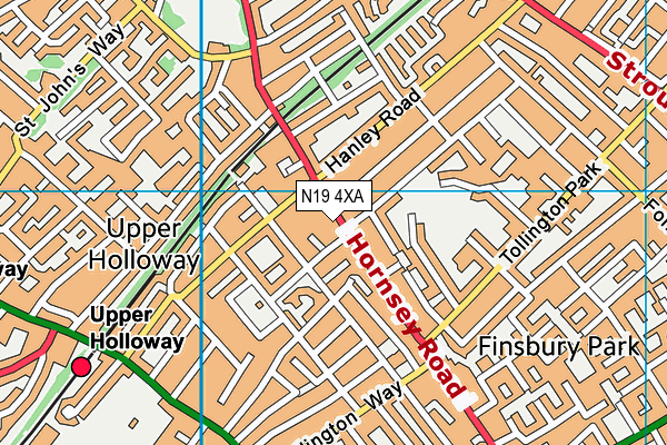 N19 4XA map - OS VectorMap District (Ordnance Survey)