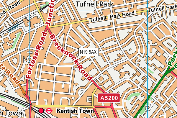 N19 5AX map - OS VectorMap District (Ordnance Survey)