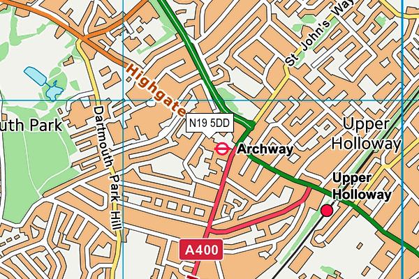 N19 5DD map - OS VectorMap District (Ordnance Survey)