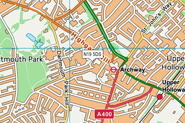 N19 5DS map - OS VectorMap District (Ordnance Survey)