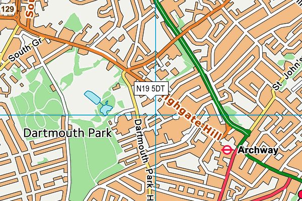N19 5DT map - OS VectorMap District (Ordnance Survey)