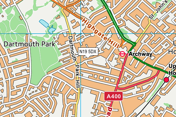 N19 5DX map - OS VectorMap District (Ordnance Survey)