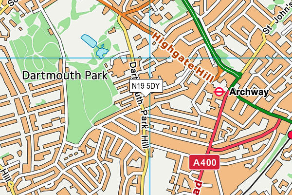 N19 5DY map - OS VectorMap District (Ordnance Survey)