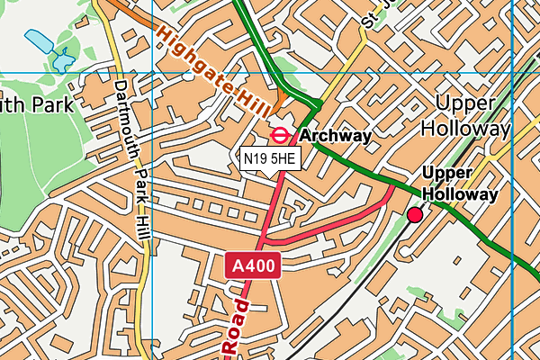 N19 5HE map - OS VectorMap District (Ordnance Survey)