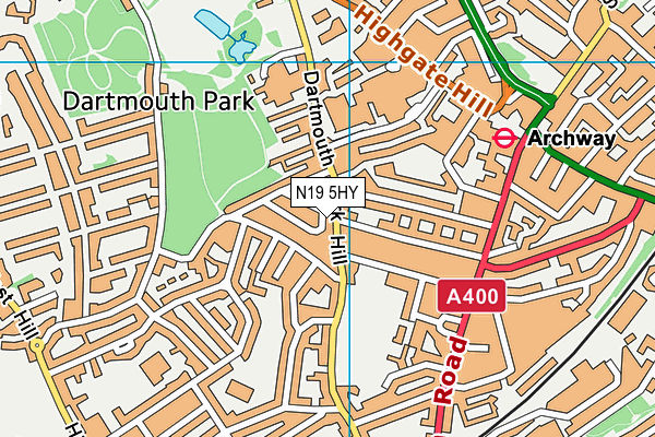 N19 5HY map - OS VectorMap District (Ordnance Survey)