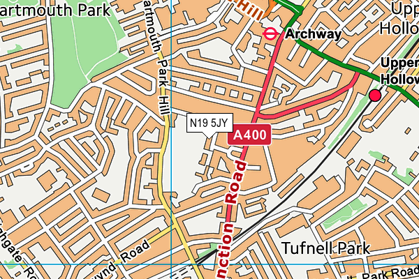 N19 5JY map - OS VectorMap District (Ordnance Survey)