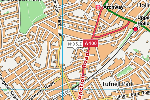 N19 5JZ map - OS VectorMap District (Ordnance Survey)