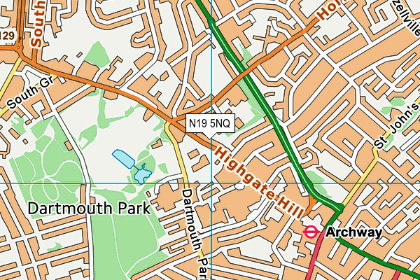 N19 5NQ map - OS VectorMap District (Ordnance Survey)