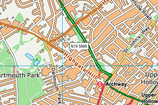 N19 5NW map - OS VectorMap District (Ordnance Survey)