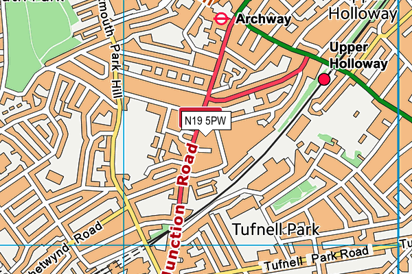 N19 5PW map - OS VectorMap District (Ordnance Survey)