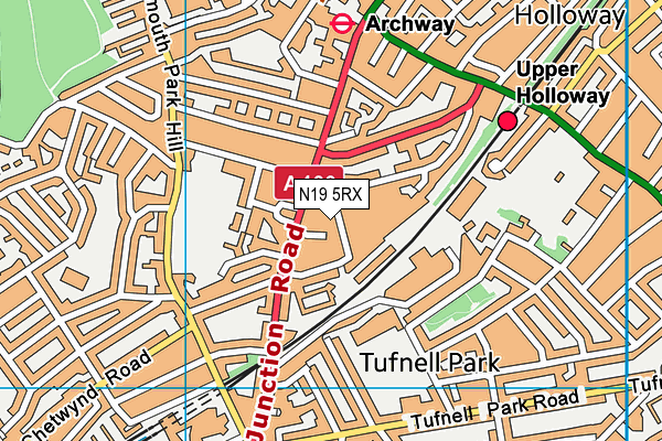 N19 5RX map - OS VectorMap District (Ordnance Survey)