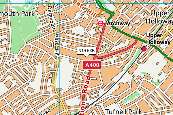 N19 5XB map - OS VectorMap District (Ordnance Survey)