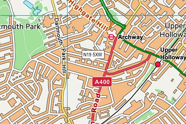 N19 5XW map - OS VectorMap District (Ordnance Survey)