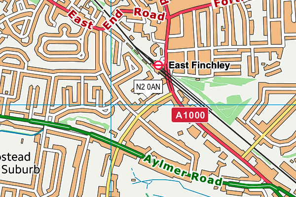 N2 0AN map - OS VectorMap District (Ordnance Survey)