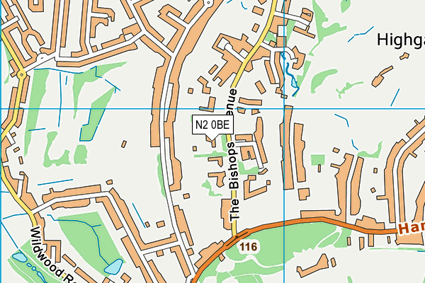N2 0BE map - OS VectorMap District (Ordnance Survey)
