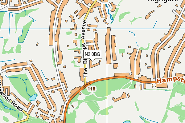 N2 0BG map - OS VectorMap District (Ordnance Survey)